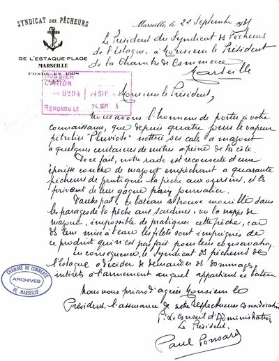 Lettre des pêcheurs contre les pollutions d’hydrocarbures