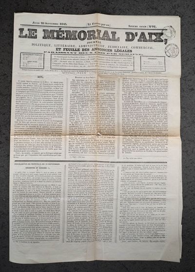<em>Le Mémorial d’Aix</em> (28 septembre 1845)